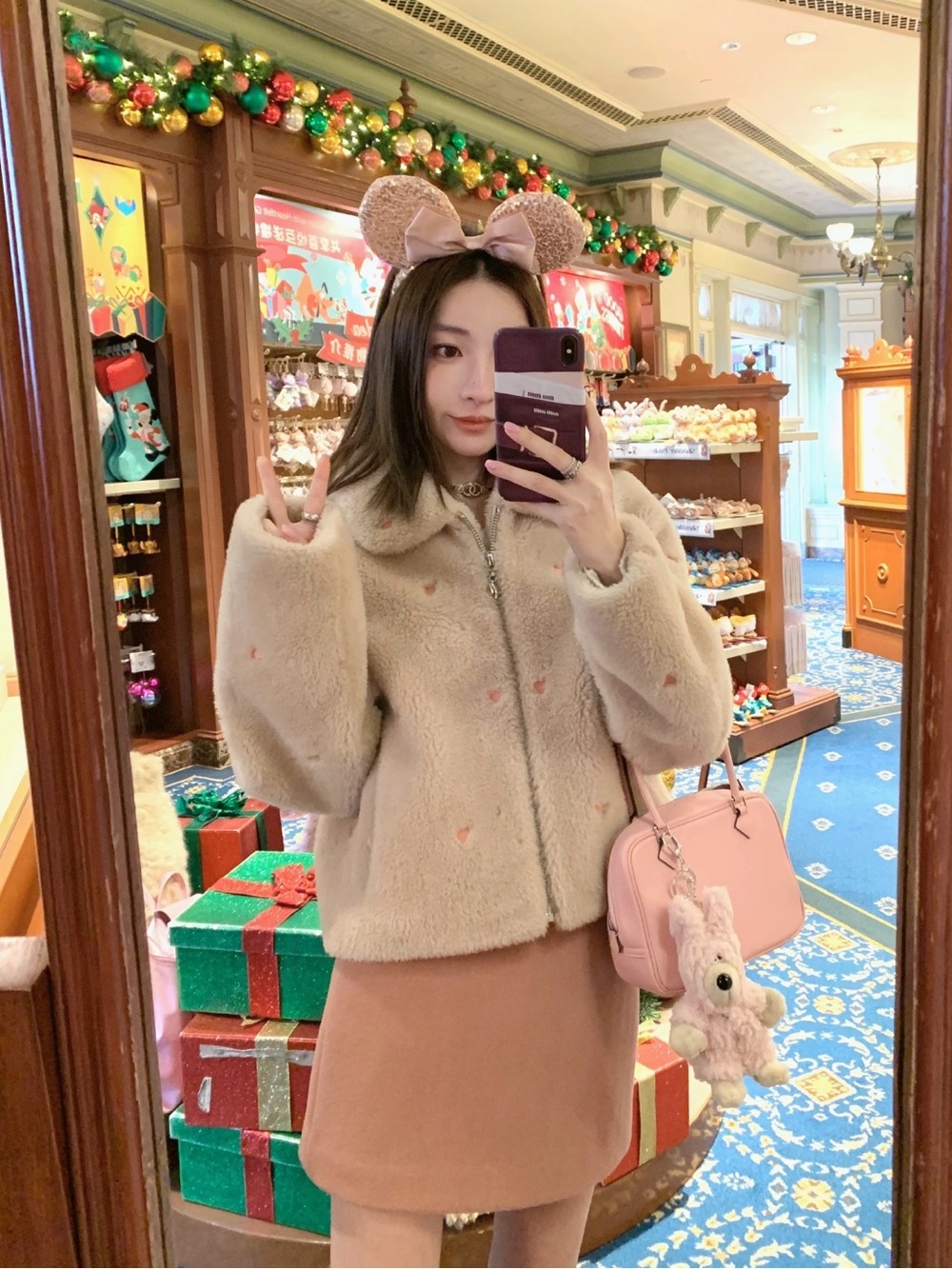 Boutique Fuzzy heart print fleece Wool jacke